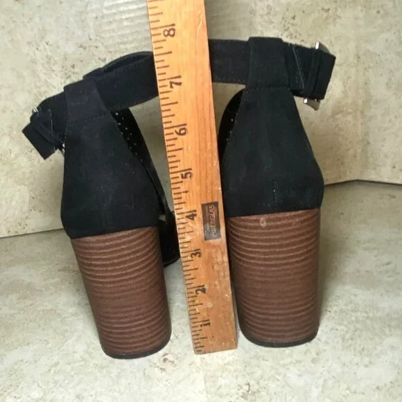 Womens Black Open-Toe Block Heel Sandals With Ankle Straps & Buckle Closure Sz 8 - Picture 5 of 8
